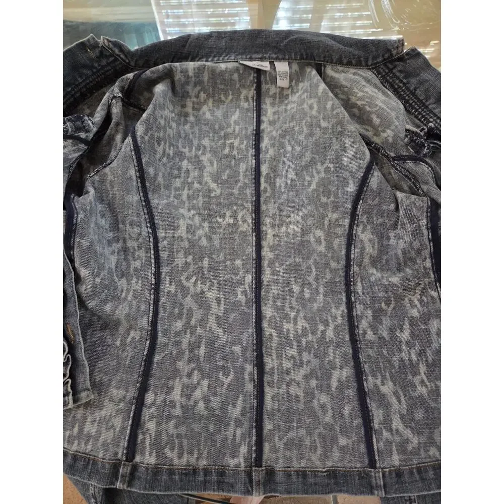 Ruffled Front Chicos platinum jean jacket  Chico size 1 (Approx Size 8-10)